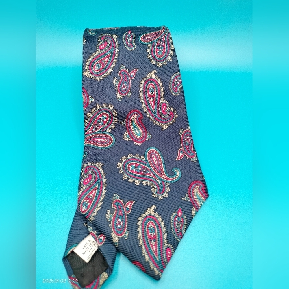 Johnny Carson Vintage Silk Tie Necktie Blue Red Small Paisley Formal Business